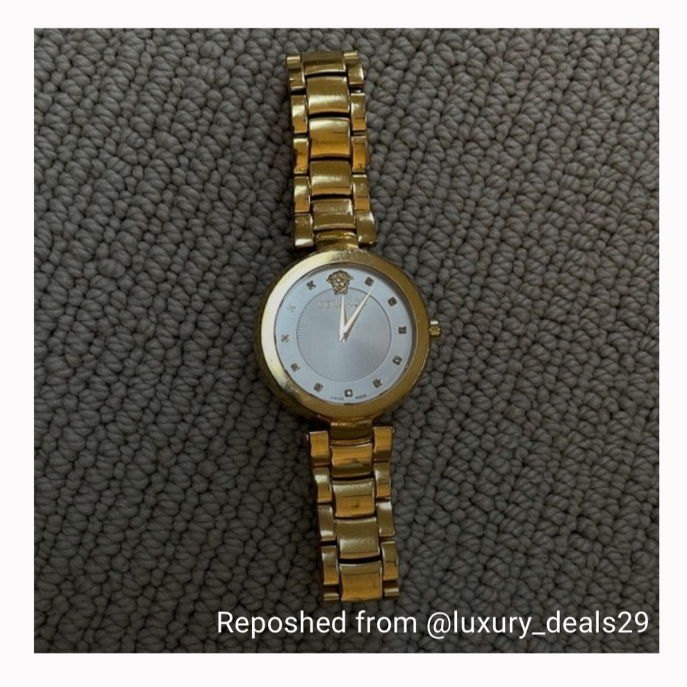 Versace Women’s Vintage Gold Wristwatch with Diamond Accents- Good Condition